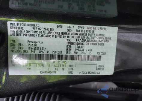 2017 Ford Focus S из США, поврежденный, VIN 1FADP3E25HL345209